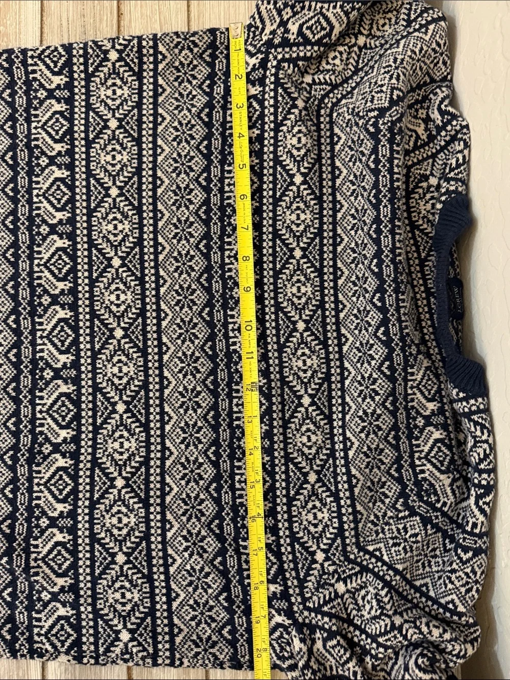 J.Crew Men’s Cotton Fair Isle Sweater Navy Ivory Nordic Ski Après Crewneck Med